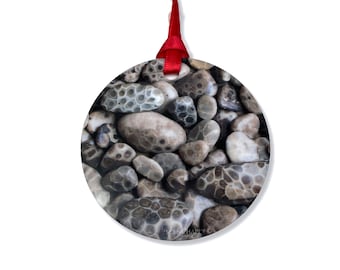 Michigan Petoskey Stone Ornament, Petoskey Stone Gift, Petoskey Stone Gift Tag, Petoskey Stones, Rock Hunter Ornament, Rock Hunter Gift