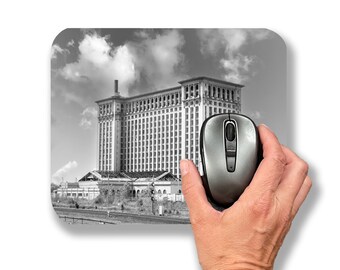 Michigan Central Station Mousepad – Black & White Detroit Train Station | Original Photography | 7.75" × 9"