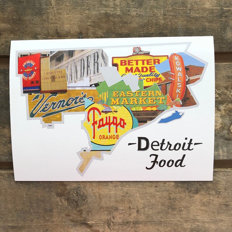 Detroit Michigan Food Greeting Card Detroit District Outline Etsy