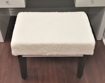 Ultra Plush White Faux Fur Vanity Bench Stool