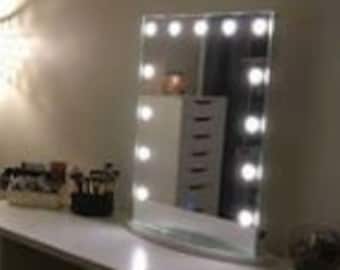 Upright Hollywood Impulse LED Lighted Vanity Mirror w/ Touch Dimmer & Side Outlet
