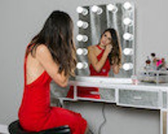 Dimmable Frameless Hollywood Forever Lighted Vanity Mirror w/Touch or Dial Dimmer & Dual Outlets