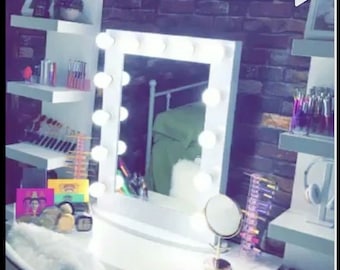 Dimmable Hollywood Impact Lighted Vanity Mirror w/ FREE LED Bulbs Included & Dual Outlets