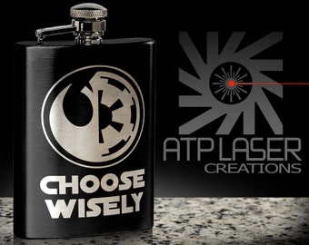 FK1014- Choose Wisely- Black or Stainless Steel, engraved flask,gift for him/her.