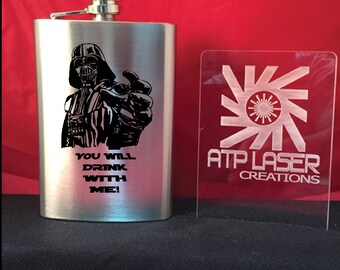 Engraved Stainless Steel Flask, 'You Will Drink With Me', 8oz