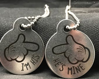 PD1005-Set of 2 Personalized He's Mine  I'm His Charm Necklaces-2 Custom Birthday Gift Valentine's Day Gift Christmas Gift