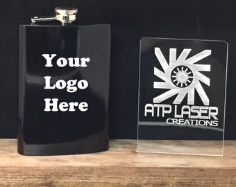 FK1019-Your Logo Here, Engraved Flask, Personalized, Custom, Black or Stainless Steel 8 oz Flasks
