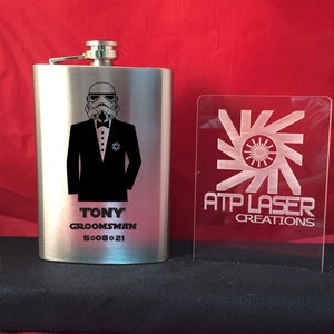 FK1002 - Trooper Groomsman/Wedding Party Flask - 8 oz. engraved flask, gift for him, personalized gift
