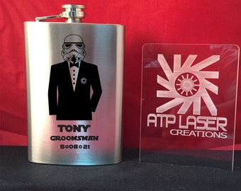 Trooper Groomsman Flask: FK1002 Engraved Stainless Steel Wedding Party Gift