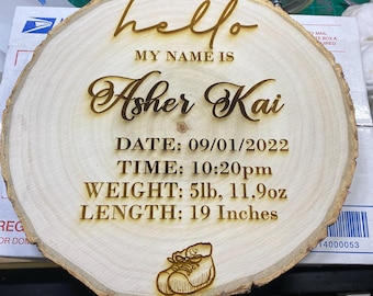 BAB1000- Baby Announcment, Laser Engraved, Wood, Custom