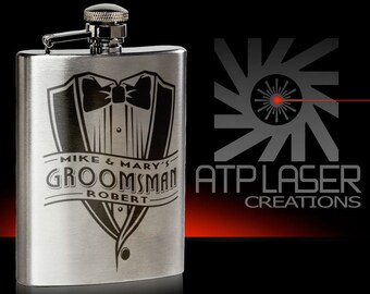 FK1042 -  Groomsman/Wedding Party Flask - 8 oz. engraved flask, gift for him, personalized gift