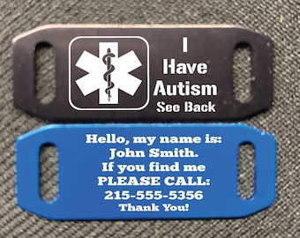 ID1003- Autism/Medical ID,Shoe tags(2 Tags), Custom, Personalized, Laser engraved