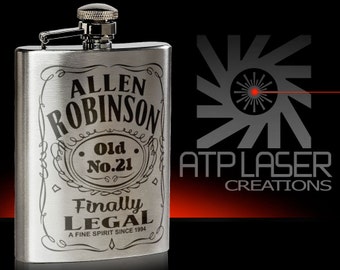 Personalized 21st Birthday Flask: FK1006 Engraved Stainless Steel Gift