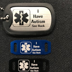 ID1000- Autism ID Necklace & Shoe tags(2 Tags), Custom, Personalized, Laser engraved