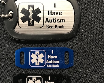 ID1000- Autism ID Necklace & Shoe tags(2 Tags), Custom, Personalized, Laser engraved