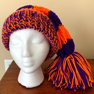 Adult or Child Stocking Hat Team Colors Hat Purple and Orange Clemson inspired Hat Clemson inspired Santa Hat