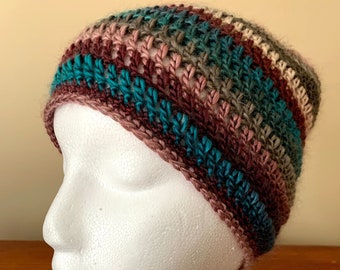 Striped Messy Bun Beanie: Jewel Tone Ponytail Hat