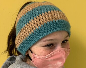 burnt orange Messy bunpony beanie 
