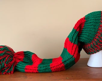 Adult or Child Stocking Hat Extra Long Santa Hat Red and Green Christmas Story Hat
