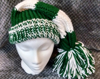 Green and White Stocking Hat: Team Colors, Child to Adult