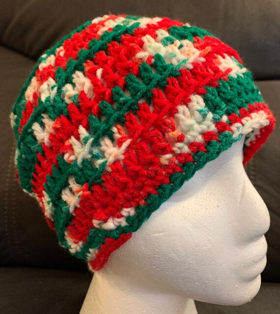 Red and Green Christmas Beanie: Holiday Knit Hat - Etsy display picture 1
