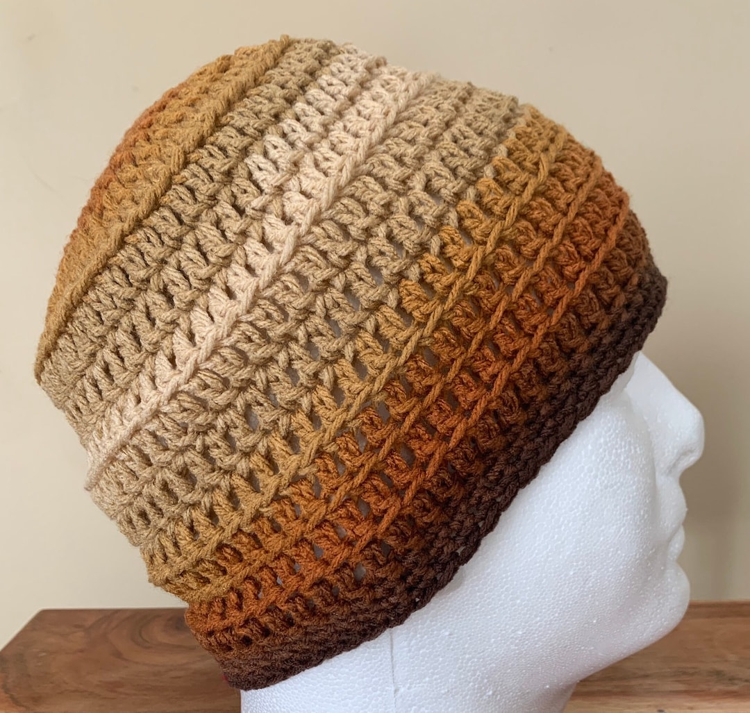 Men's Brown Beanie Men's Brown Hat Brown Striped Hat Lightweight Men's Hat Unisex Brown Hat