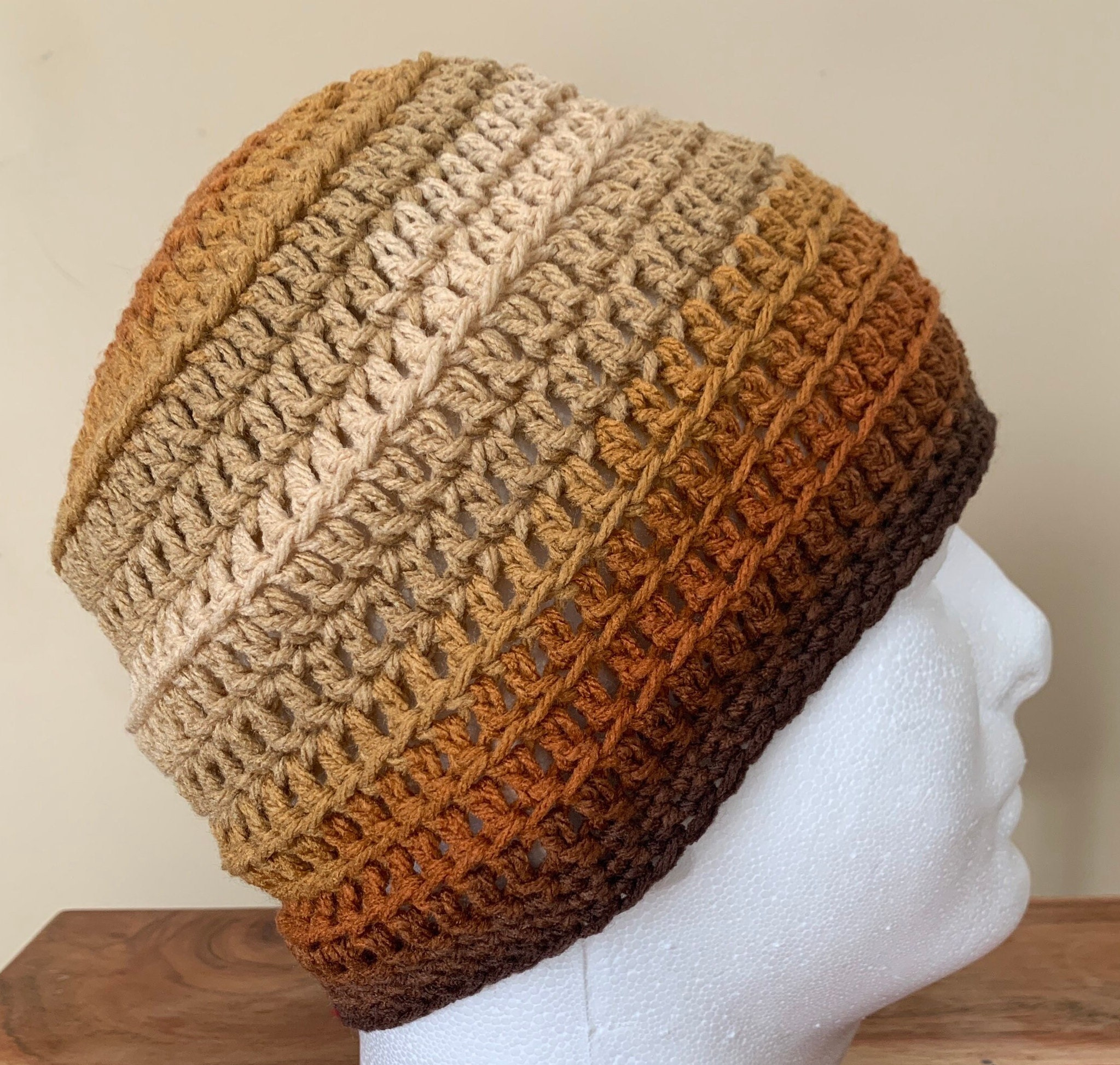 Brown Striped Crochet Beanie - Unisex Lightweight Hat - Etsy