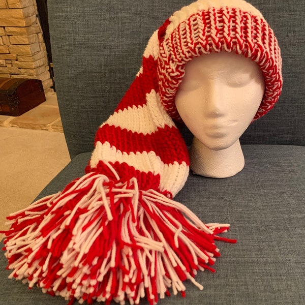 Adult or Child Stocking Hat Extra Long Santa Hat Red and White Christmas Story Hat