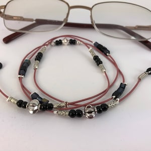 Leather Glasses Chain Tibetan Dusty Pink & Black Spectacles Eye Glass Lanyard Office Gift