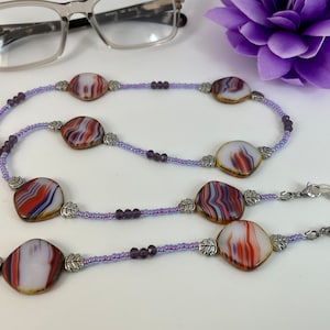 Purple & Pink Beaded Glasses Chain Purple Spectacles Holder Facemask Lanyard