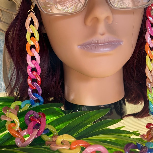 Acrylic Glasses Chain Funky Bright Multicoloured Lanyard Eye Glasses Cord On Trend Blue Pink Yellow Red Orange