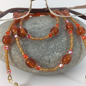 Orange Achat Edelstein Brillenkette Büro Lanyard Geschenk Brillenhalter Perlen Lanyard