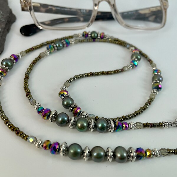 Glasses Chain Rainbow Green Freshwater Pearl Glasses Sunglasses Chain/Lanyard/Facemask Holder Gemstone Gift