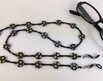 Glasses Chain Black Beaded Spectacles Holder with Coloured Stars Lanyard Eye Glasses Cord