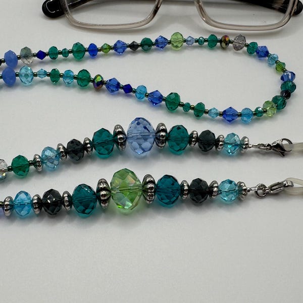 Blue & Green Mix Faceted Glass Glasses Chain Office Gift Spectacles Lanyard