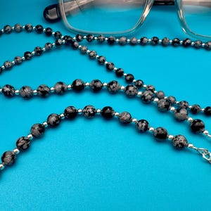 Snowflake Obsidian Glasses Chain Sterling Silver Gemstone Spectacles Holder Office Gift Beaded Eye Glasses Cord