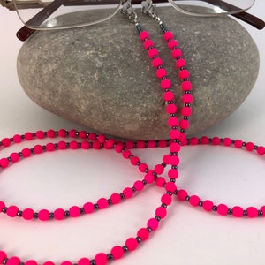 Glasses Chain Neon Pink Glass Beads Spectacles Holder Lanyard Eyeglasses Cord