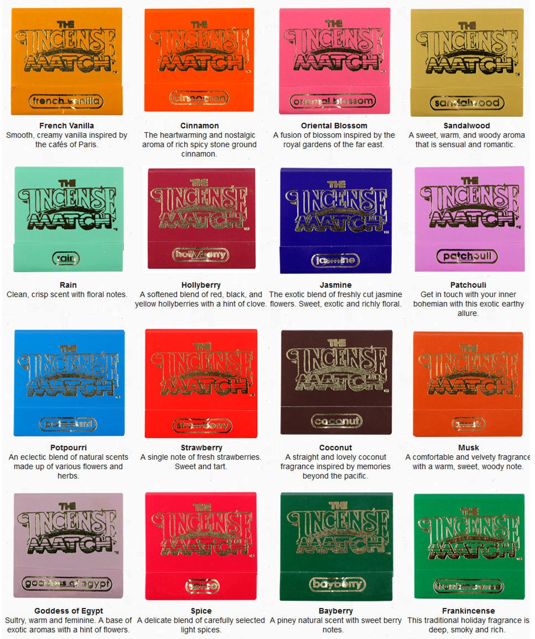 16 Incense Matches & Burner All 16 Scents Incense Matches Scented