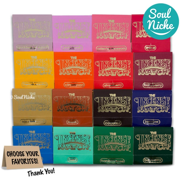 Incense Match - Incense Matches - Scented Matches - 16 Scents - Bathroom Matches - Dormroom - Travel - Air Freshener - Stocking Stuffers