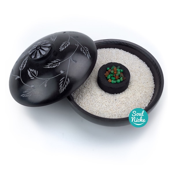 Black Soapstone Incense Burner + Bonus Coaster & Sand!  Charcoal Burner - Resin Burner - Bowl Burner - Cone Burner - Incense Stick Burner