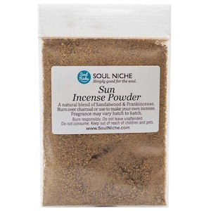 Sun Incense Powder - Sandalwood & Frankincense - Incense Siftings - Burn over charcoal or make your own incense