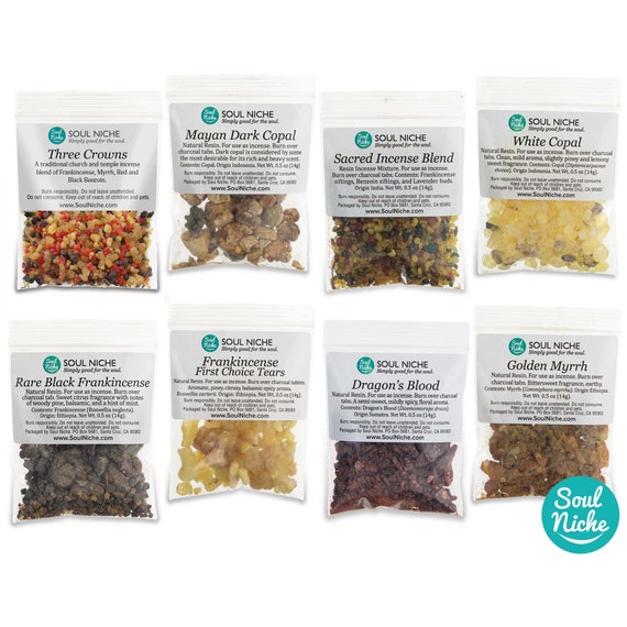 ESSENTIAL Resin Incense Sampler Kit: Frankincense, Myrrh, Copal, Benzoin, Dragons Blood - Natural Loose Granular Incense for Charcoal Tabs