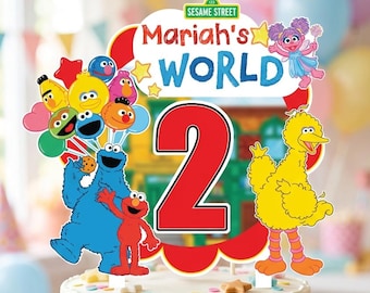 Personalized Sesame Street Birthday Cake Topper, Custom Name & Age