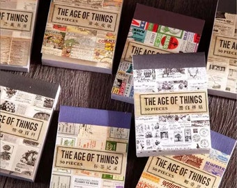 50 Vintage Washi Stickers, Art Journaling Ephemera
