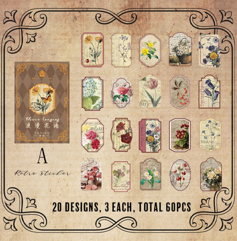 50 pcs Vintage sticker, Color Themed Aesthetic Sticker Booklet For Scrapbooking, bojo, scenery stickers, journal, planner sticker A. Brown