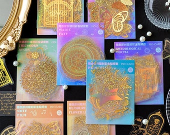 45 Pcs Gold Holographic Sticker, Shiny, Iridescent Stickers, Junk Journal, Ephemera, vintage