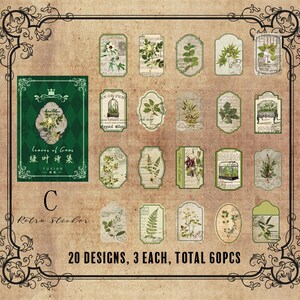 50 pcs Vintage sticker, Color Themed Aesthetic Sticker Booklet For Scrapbooking, bojo, scenery stickers, journal, planner sticker C. Green