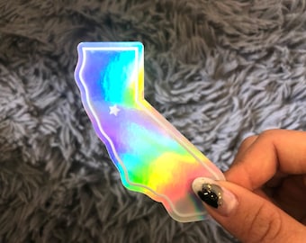 California holographic State Vinyl sticker, rainbow sticker, Cali sticker, holographic state sticker, pnw, waterproof sticker, vintage