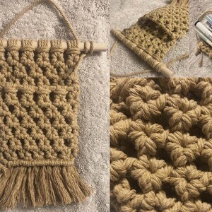 macarme hanger, macarme small pouch, Macrame wall pocket, Full Taupe