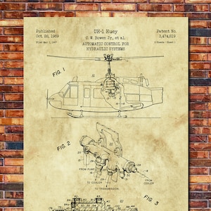 Huey Helicopter Patent Print Art 1969